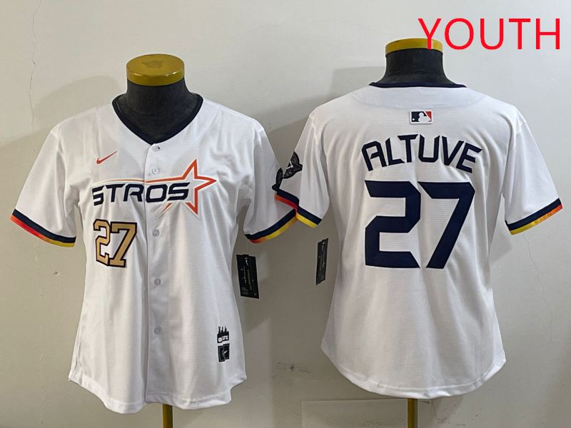 Youth Houston Astros 27 Altuve White three generations Joint Name Nike 2025 MLB Jersey style 2